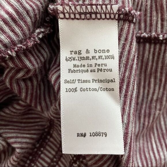 Rag & Bone/Jean Stripe Crewneck Tee Burgundy Size Medium - Picture 7 of 9